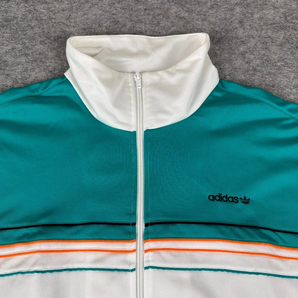 Adidas Piped Track Top Full Zip Jacket Pockets Polyester Mens 2XL XXL *